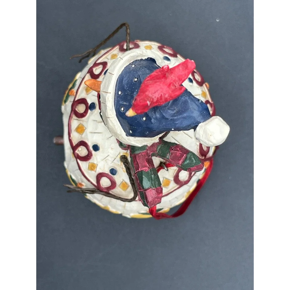 Snowman-Shaped Hanging Birdhouse Decor Cardinal Plaid Scarf Resin 6